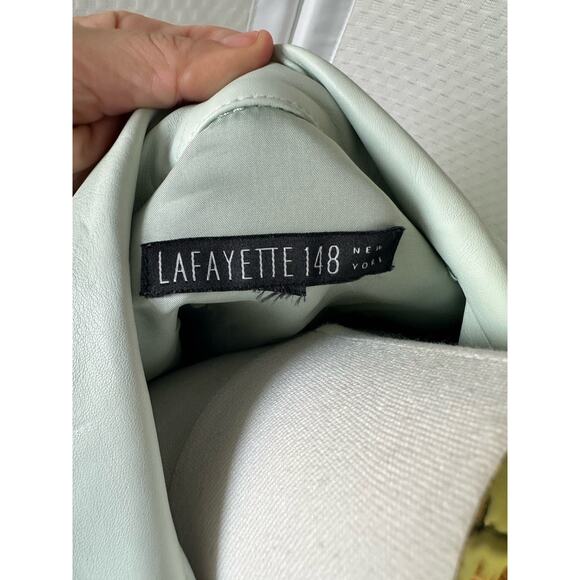 Lafayette 148 Lamb Skin Leather Lightweight Unlined Shirt Size Medium Green Blue - Picture 3 of 14